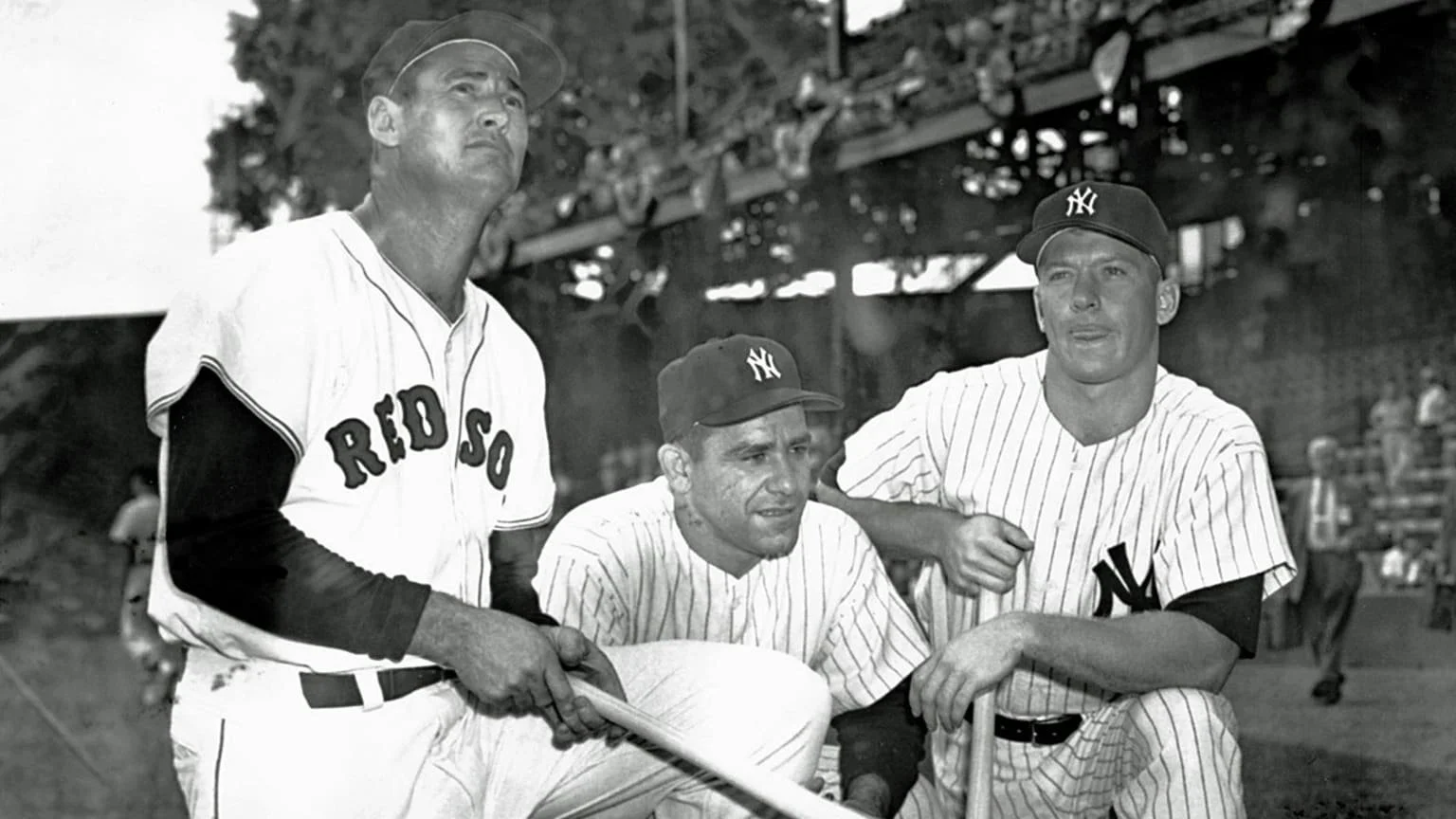 Ted Williams, Yogi Berra and Mickey Mantle together before the 1956 All-Star Game in Washington, D.C.