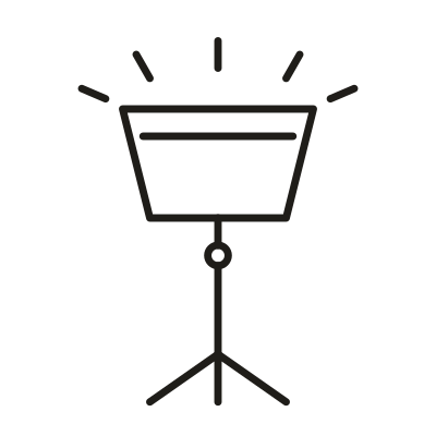 Outline of a lighting fixture with rays indicating illumination, mounted on a stand.