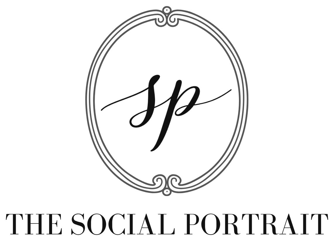 Logo of The Social Portrait with a decorative oval border and the initials 'sp' in the center.