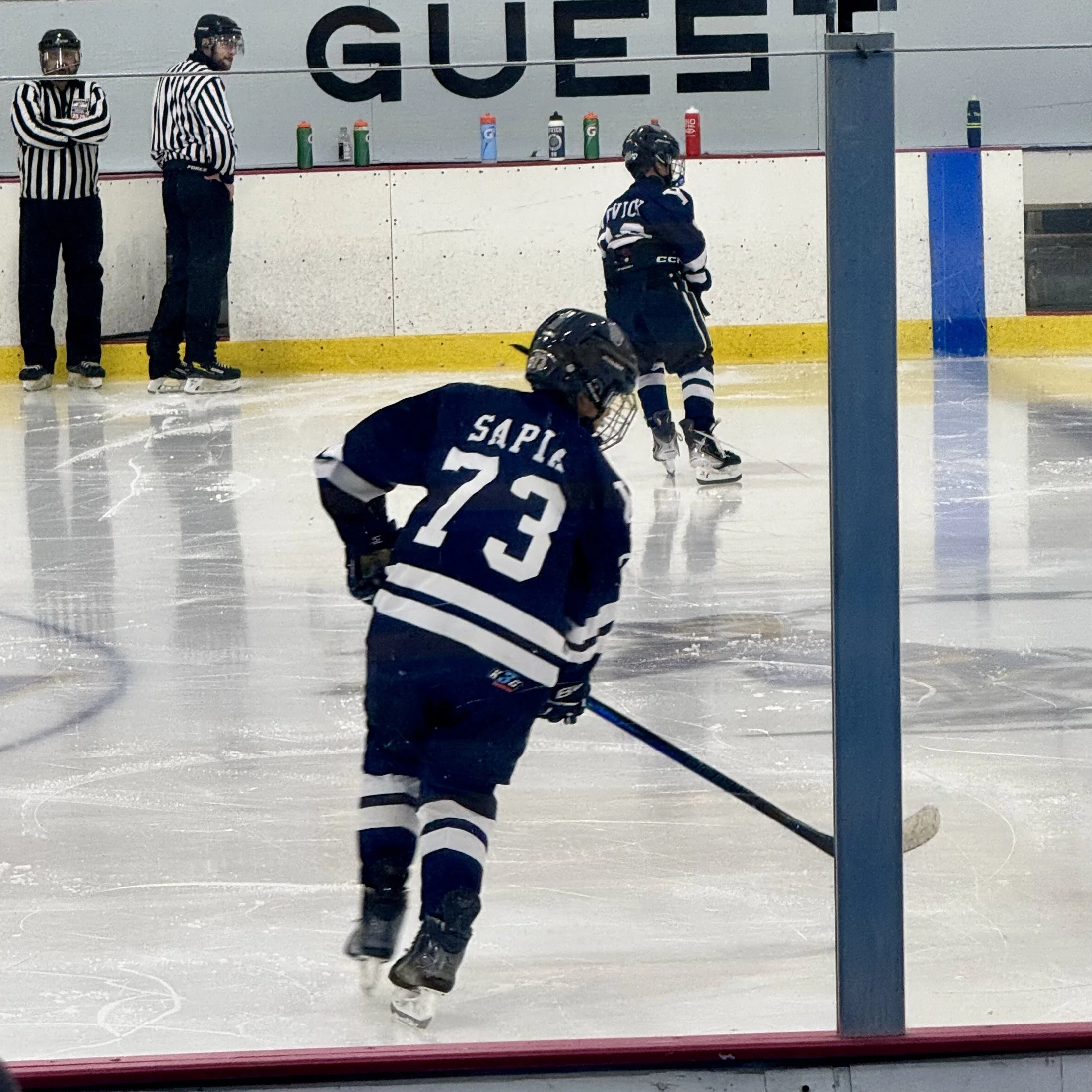 Reid Sapia, #73, on the ice for Yale Bantam AA