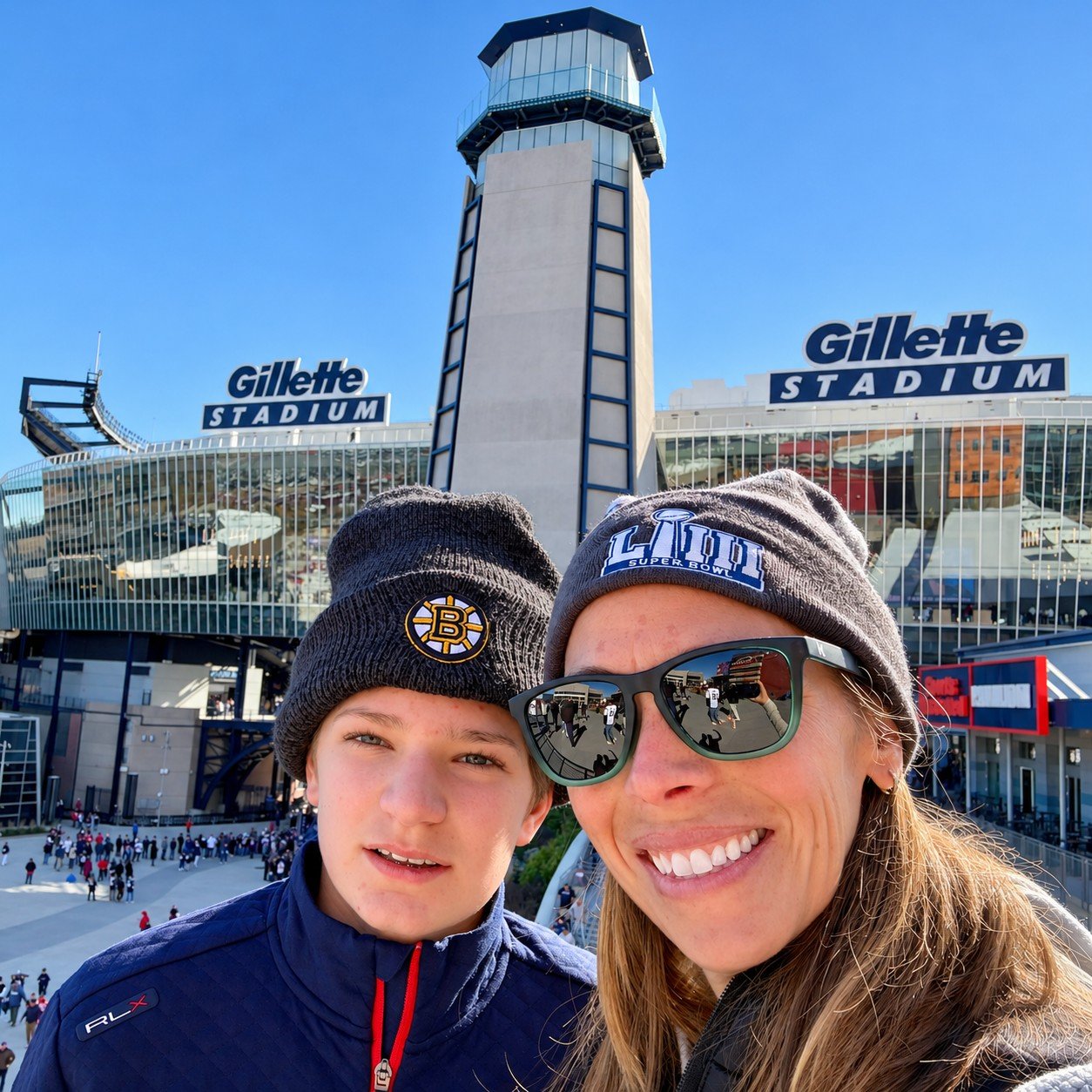 Reid with his mom outside Gillette Stadium