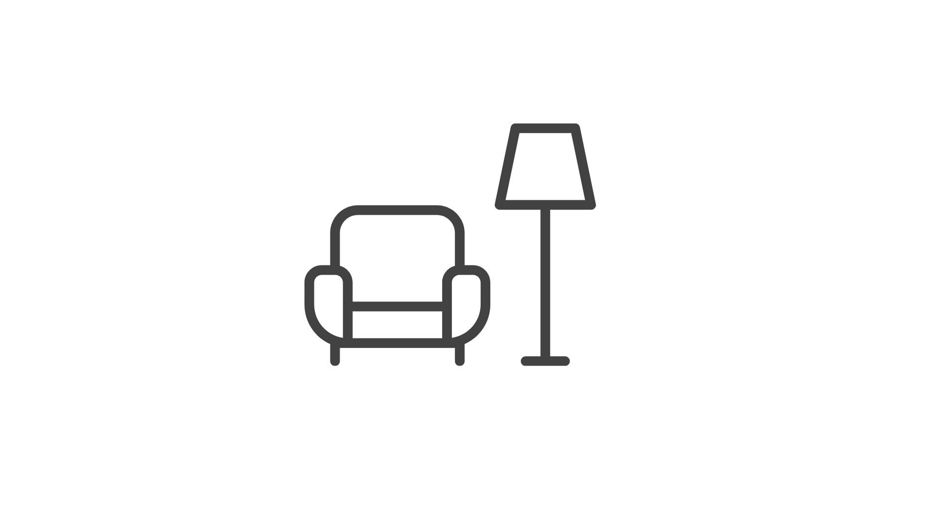 Outline of a living room with a chair and a floor lamp.