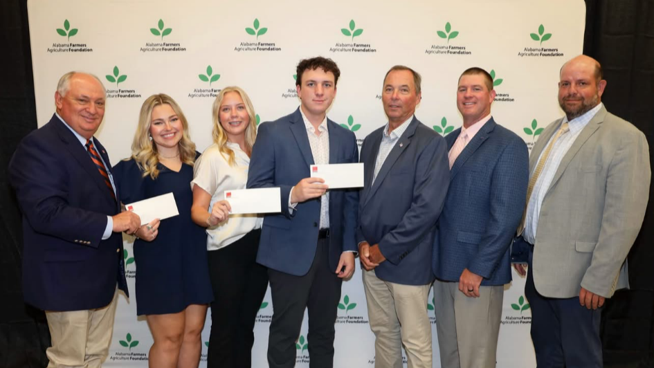 Jefferson County scholarship recipients and Federation representatives at the Alabama Farmers Federation scholarship reception, September 2026.