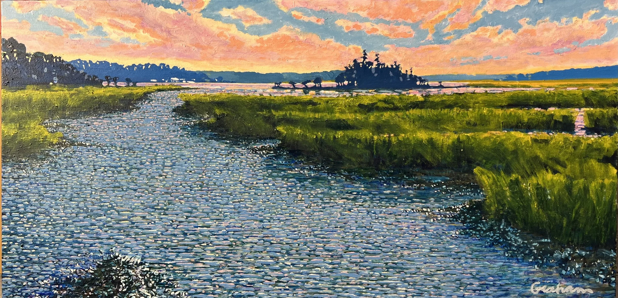 "Sunset Oyster Beds"
48"x24" 
oil on gallery canvas
