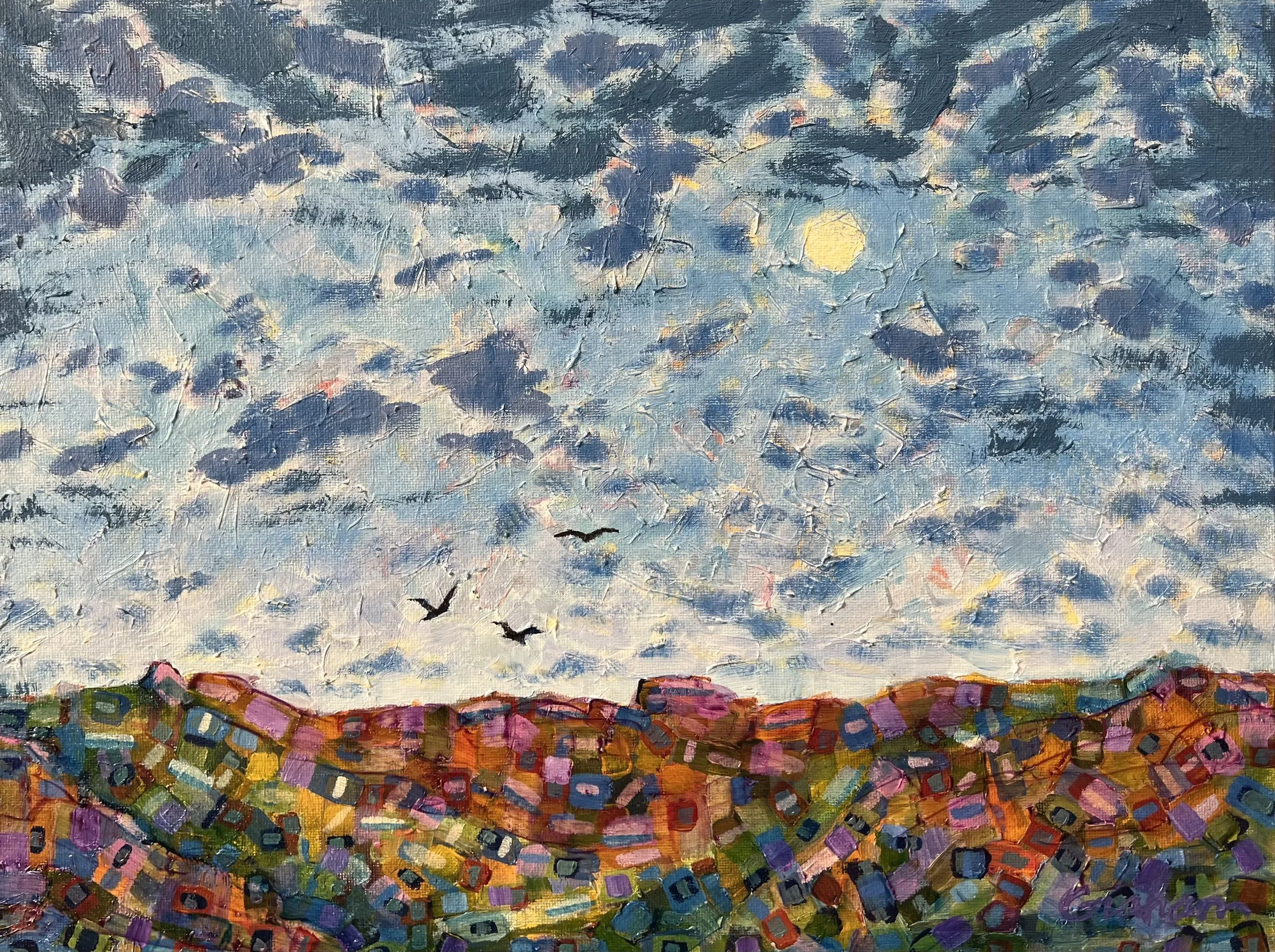 "Moonrise Over the Valley"
14"x11"
oil on canvas board