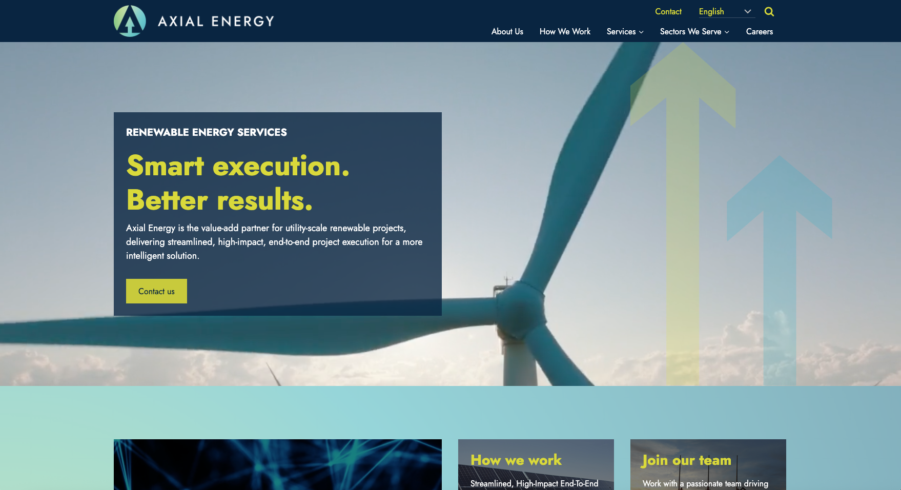 Wind turbine blades with upward arrows overlay, representing renewable energy and growth.