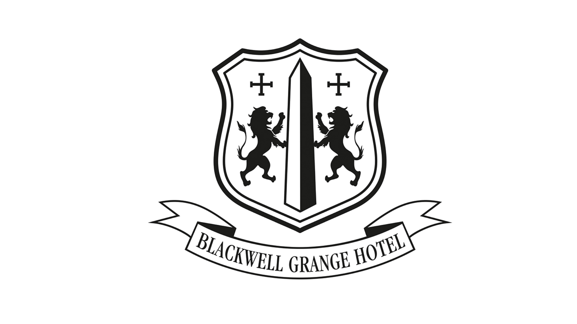 A black crest with two lions holding a vertical sword, a banner with the text 'BLACKWATCH GRACE MOUNT' beneath it, and two small crosses visible at the top of the crest.