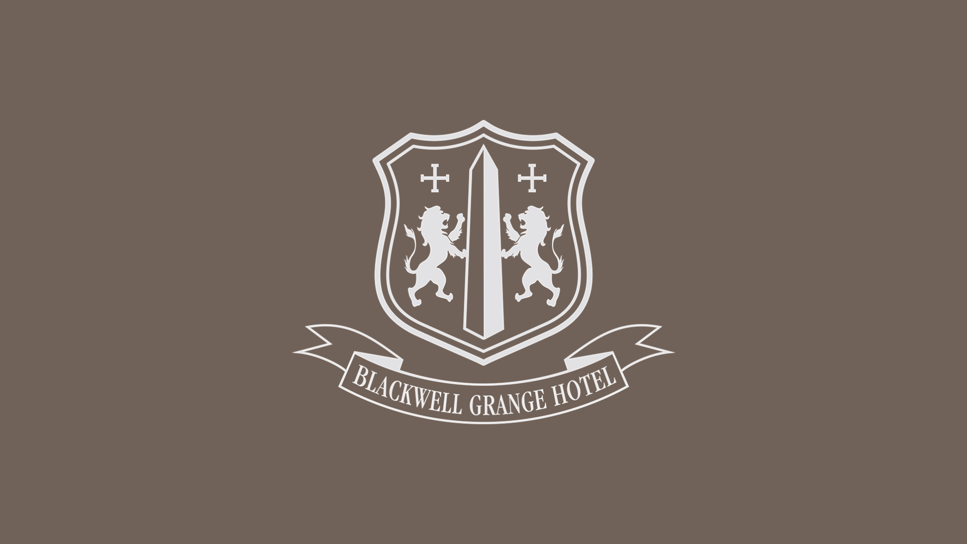 Logo of Blackwell Grange Hotel with shield featuring two lions and a sword, a banner beneath with the hotel's name.