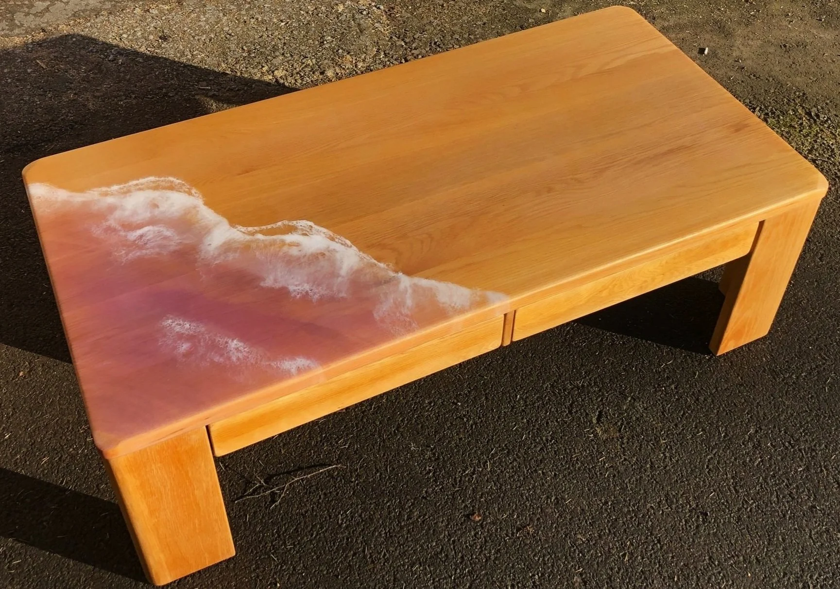 Old table with added epoxy resin ocean effect detail