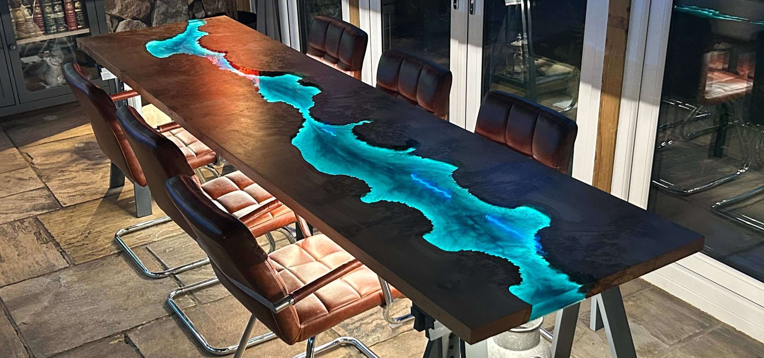 Glowing epoxy resin table