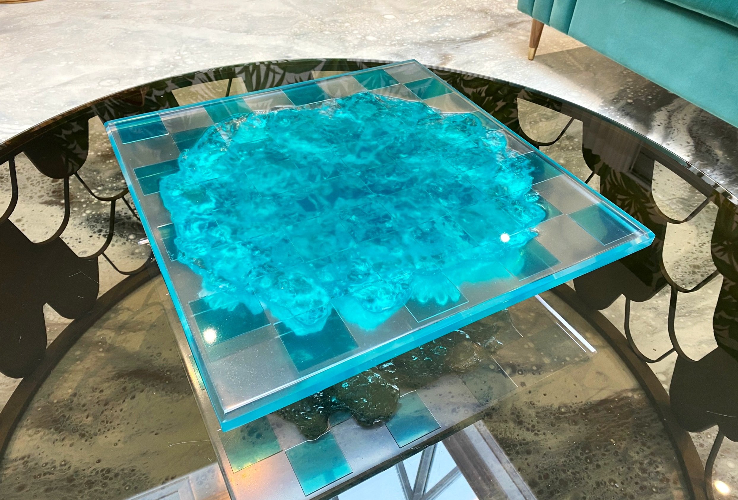 epoxy resin chess board with rocky underside