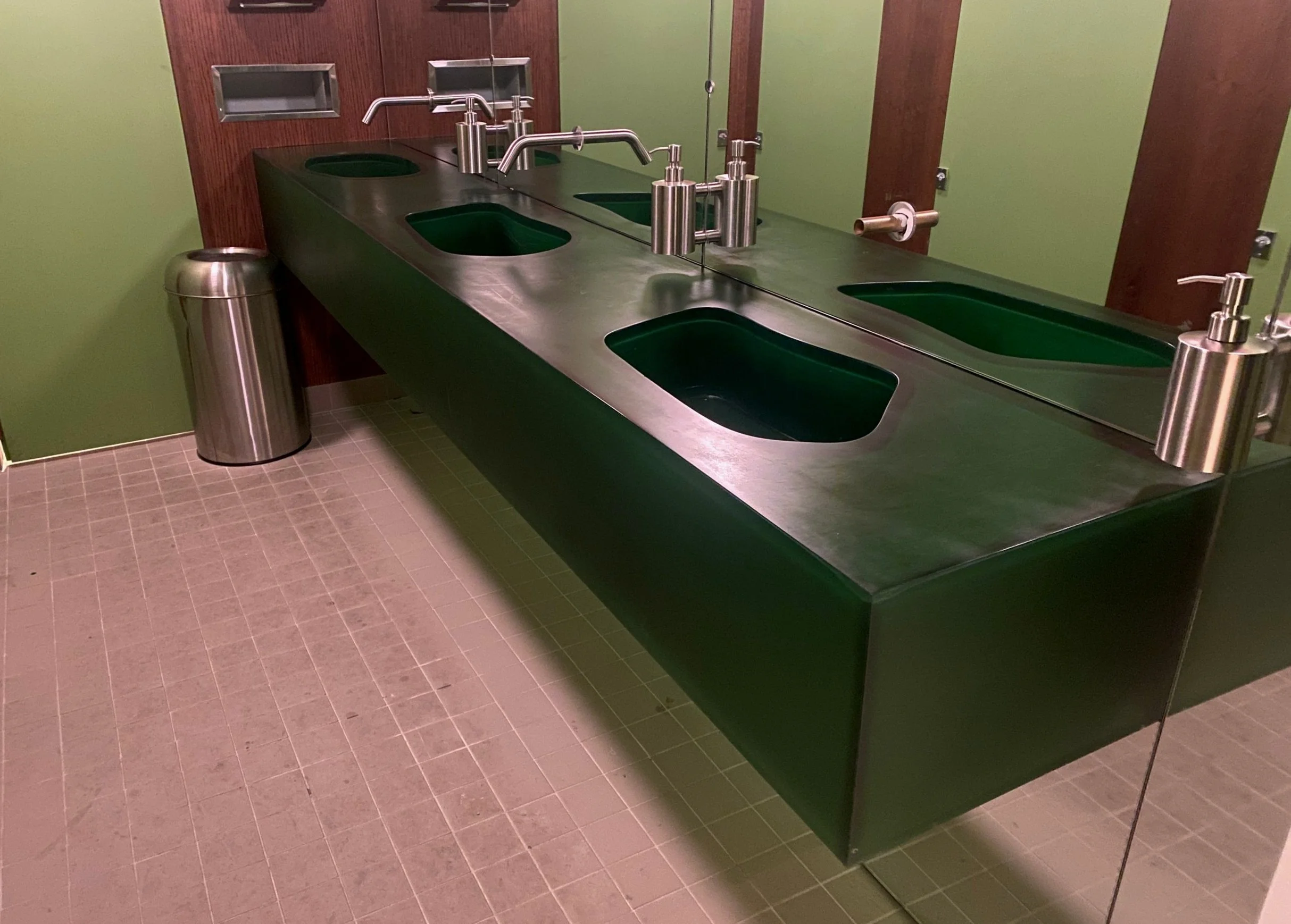 Custom epoxy resin vanity sink unit in dark green