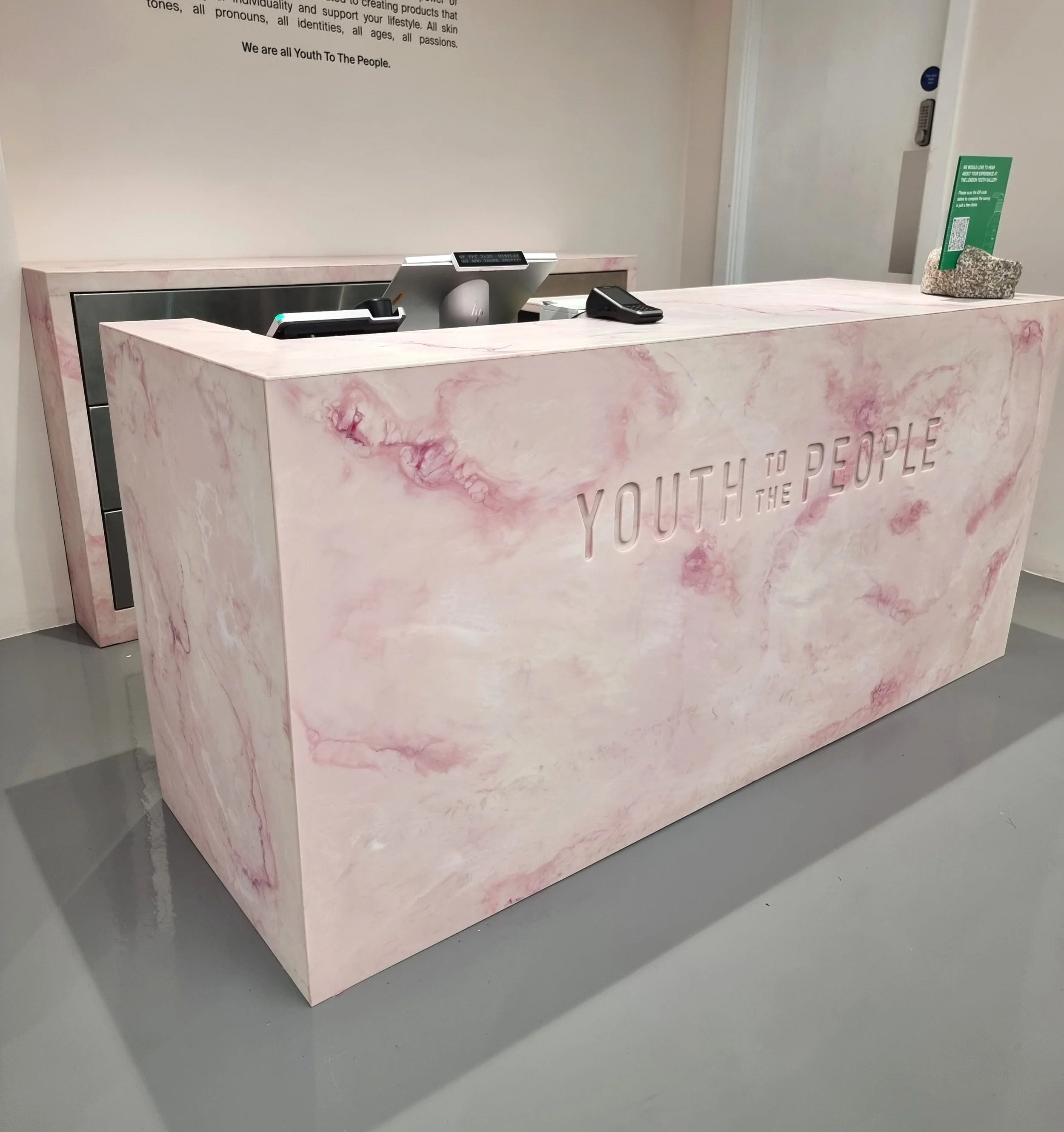 Pink Onyx and Stone Effect Units for Skincare Brand Store