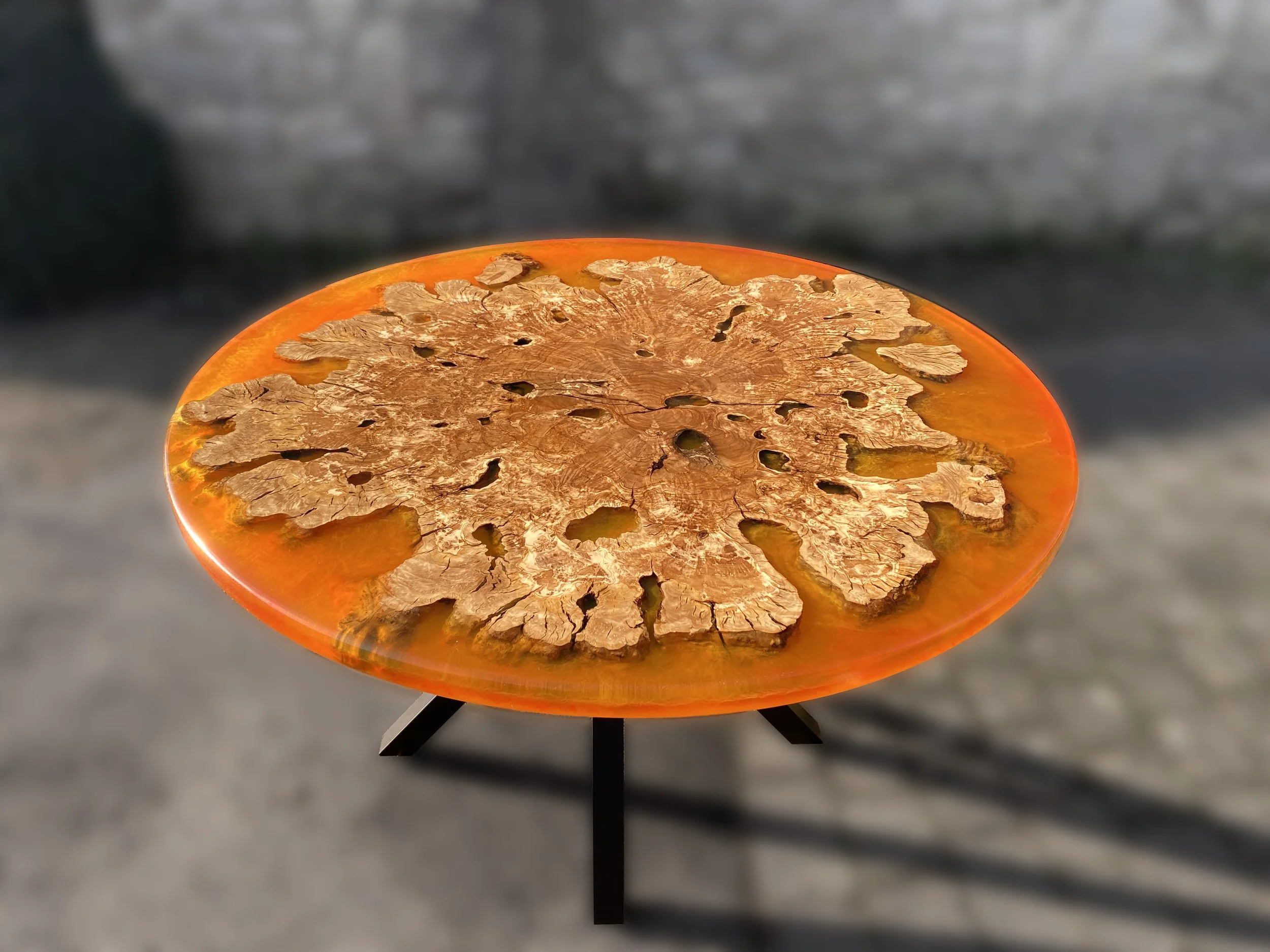 Amber Olive Root Slice Round Dining Table