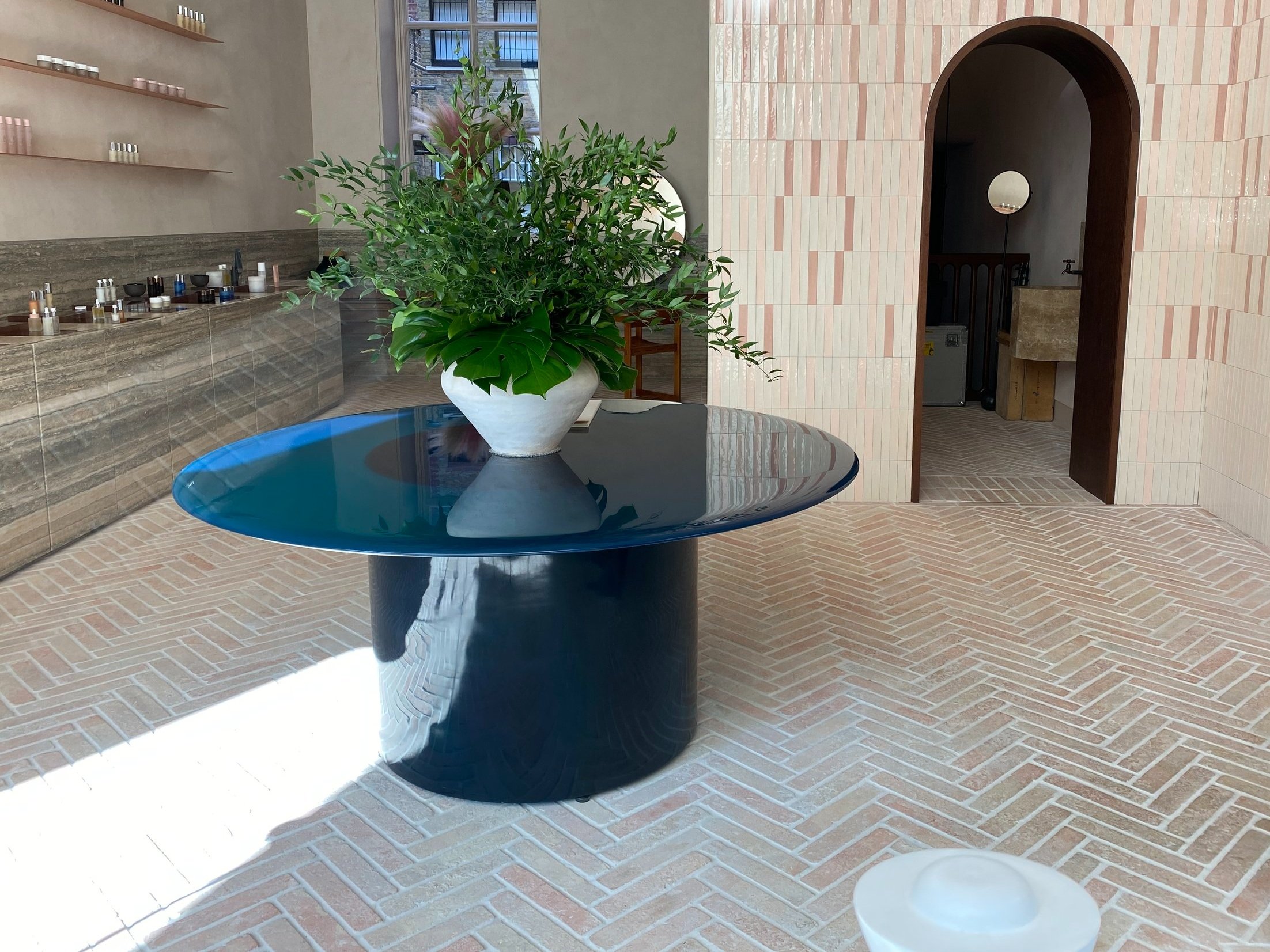 Solid Cast Circular Display Table in Deep Teal