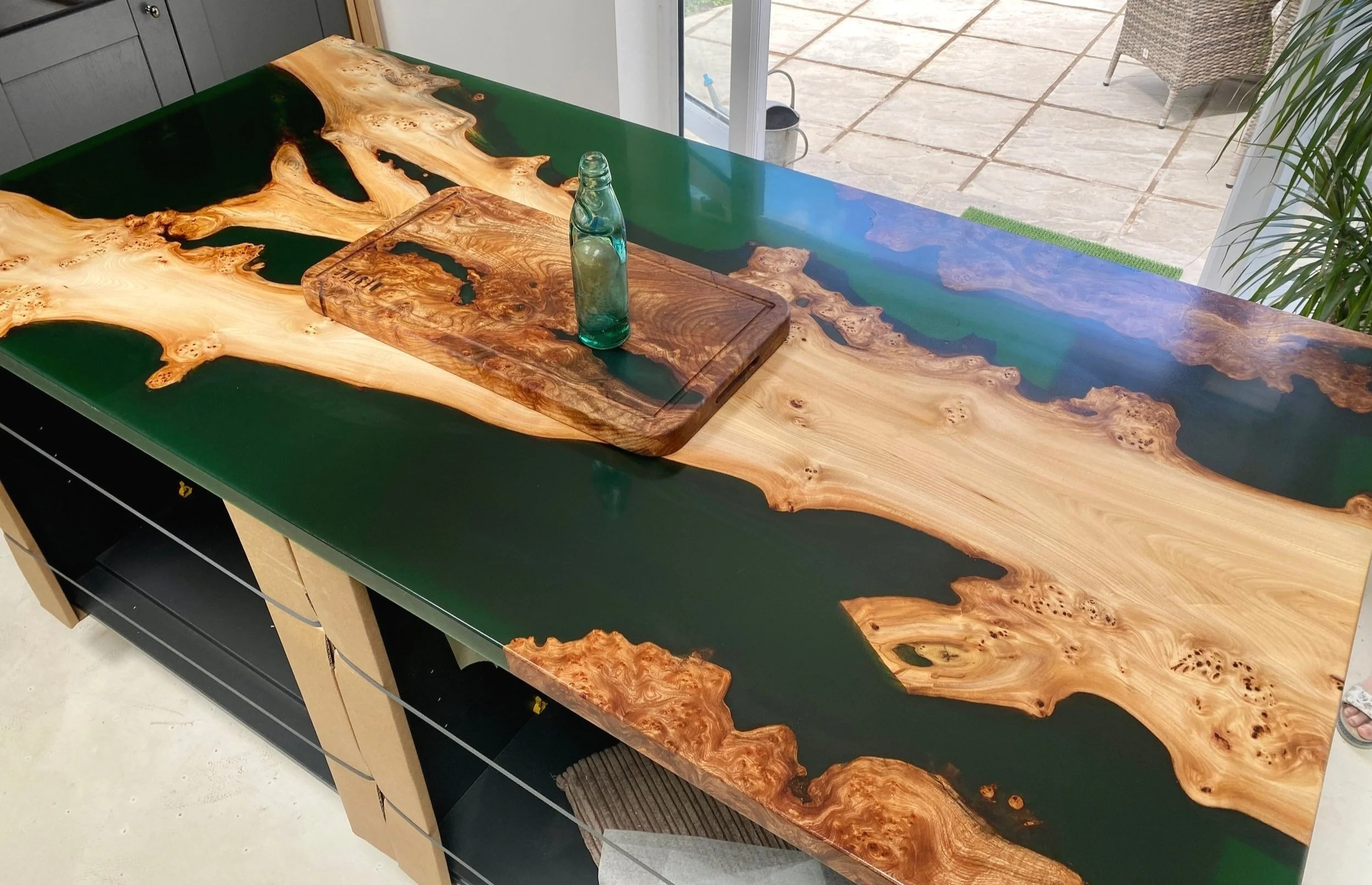 Kitchen Island in Deep Bottle Green and Elm