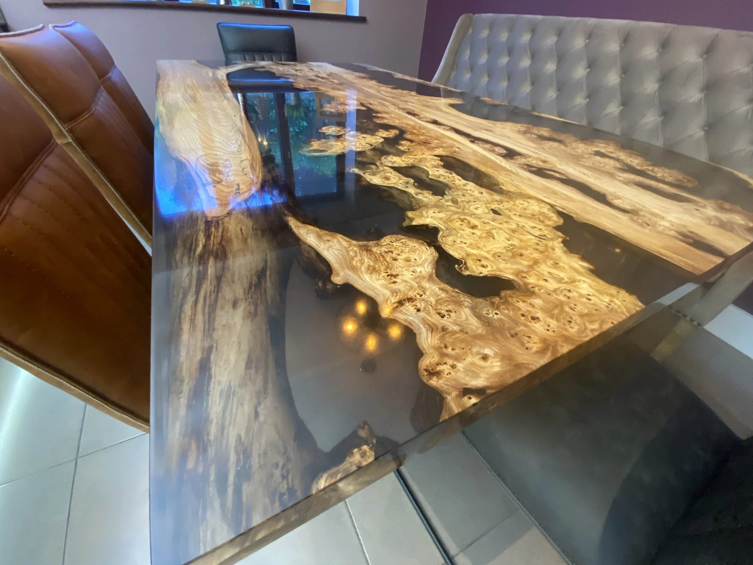Elm and Black Tint Resin Dining Table