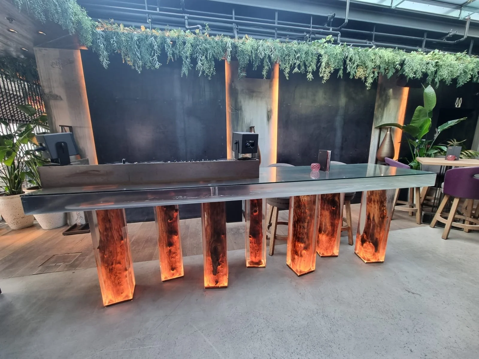 Solid Cast Resin Table with Encased Tree Stump Legs