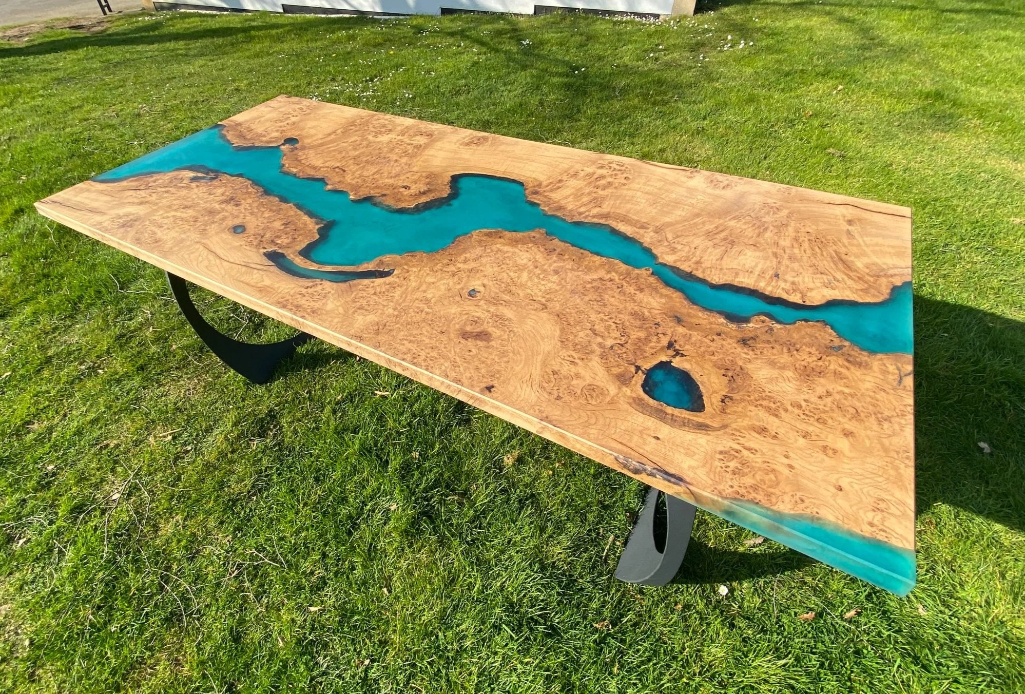 Turquoise River Table with Pippy Oak