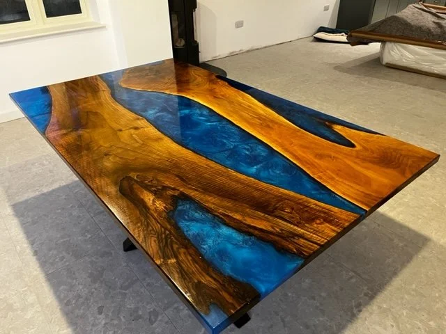 Walnut and Blue Epoxy Dining Table
