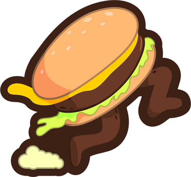 Cartoon burger, running like mad