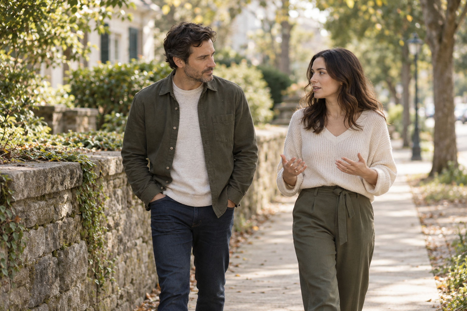 A man and woman walking during a therapy session