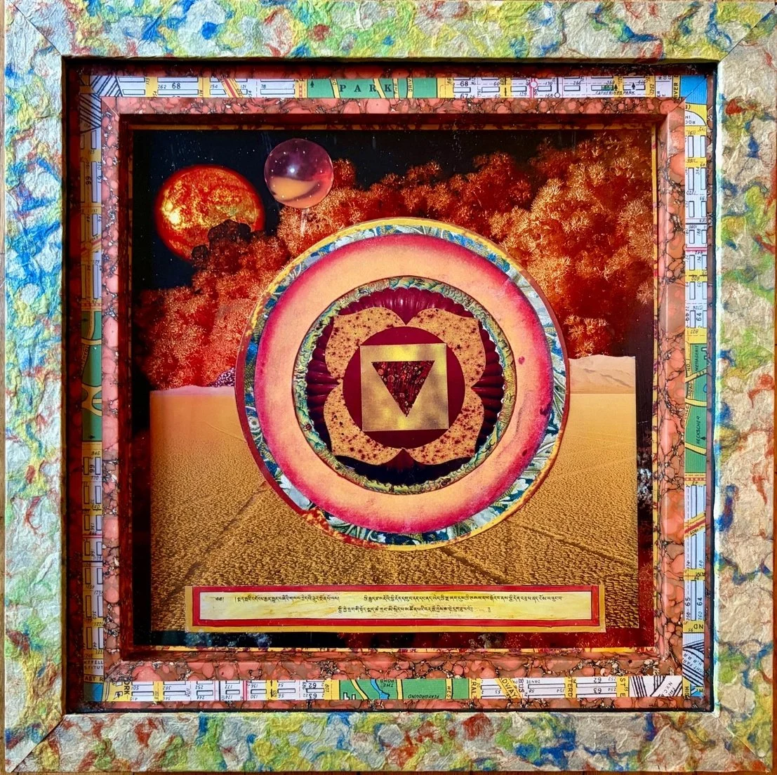15
Artist: Peter Fodera
Title:  Mūlādhāra (Root Chakra) 
Medium: Mix Media
Dimensions: 14 in square x 2 in.
 