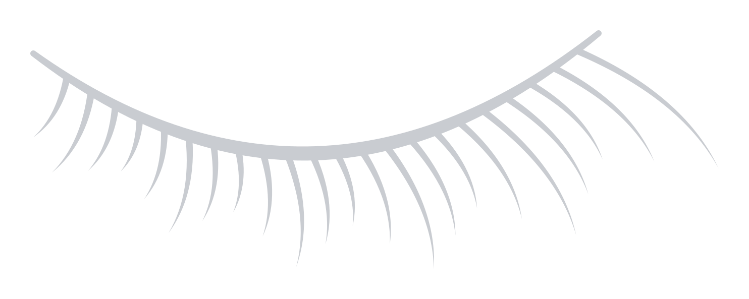 Illustration of a closed eye with black eyelashes on a black background.