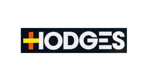 Hodges logo with a yellow and orange plus sign to the left of the word 'Hodges' in white text on a black background.
