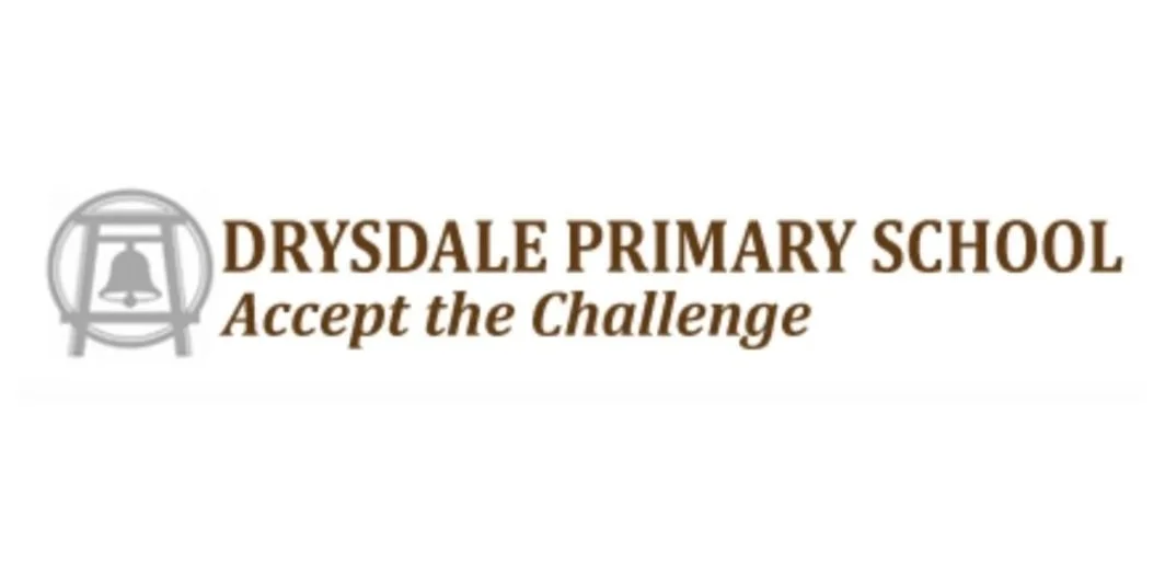 Drysdale Primary School logo with bell and the motto 'Accept the Challenge'.