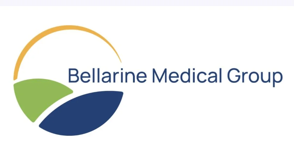 Logo of Bellarine Medical Group with abstract design and text.