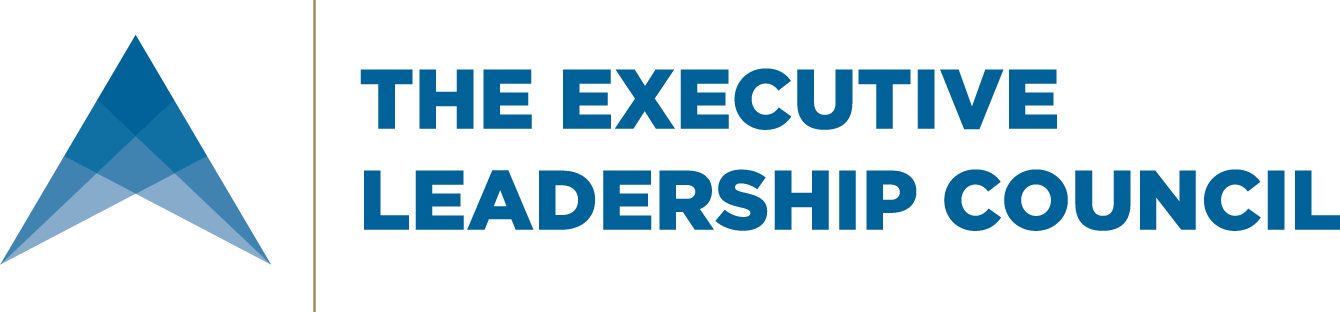 Logo for the Executive Leadership Council with a blue geometric emblem and the organization name in bold blue text.