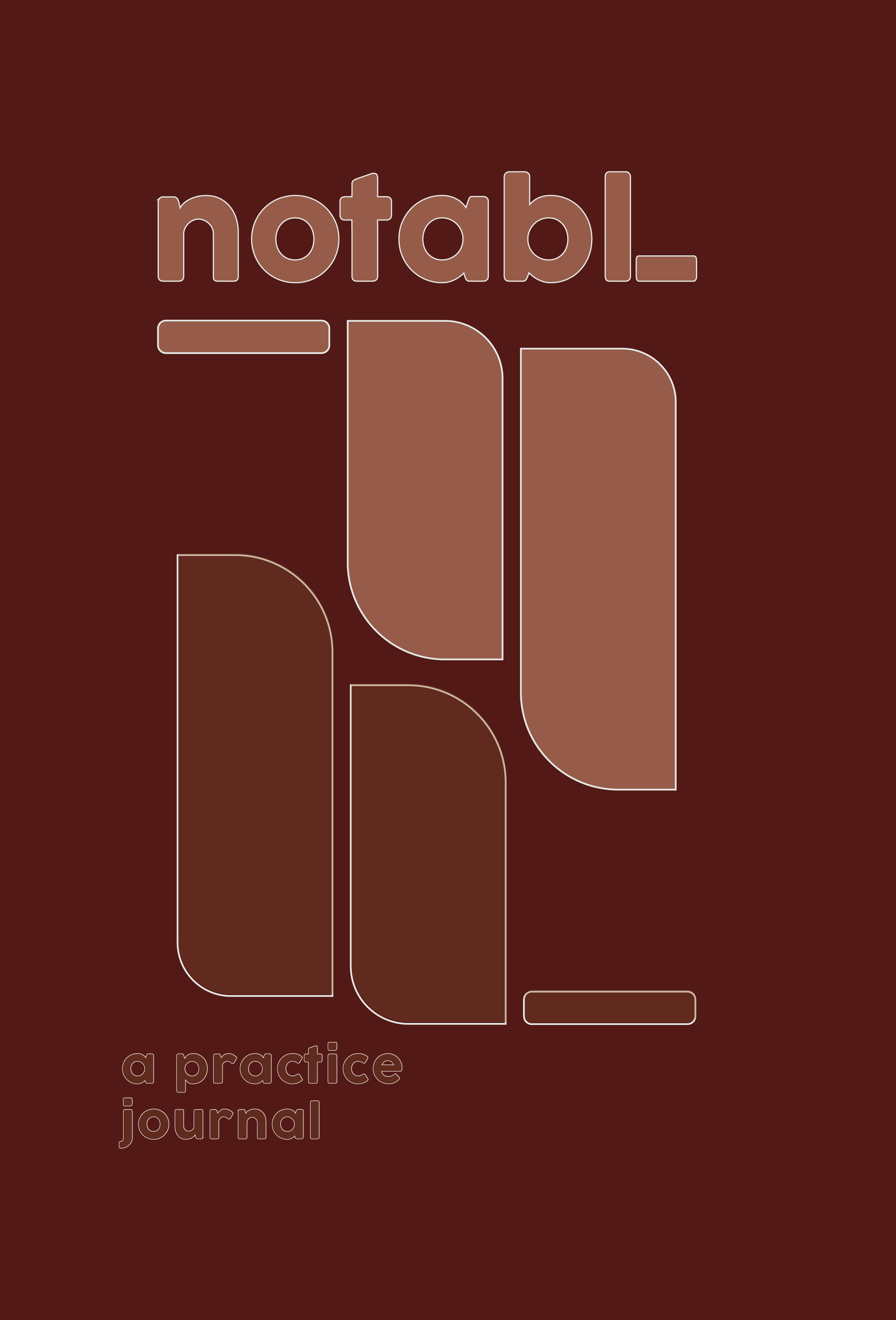 Burgundy Notabl. journal cover featuring tonal geometric shapes, rounded typography and a warm brown and coral colour scheme.