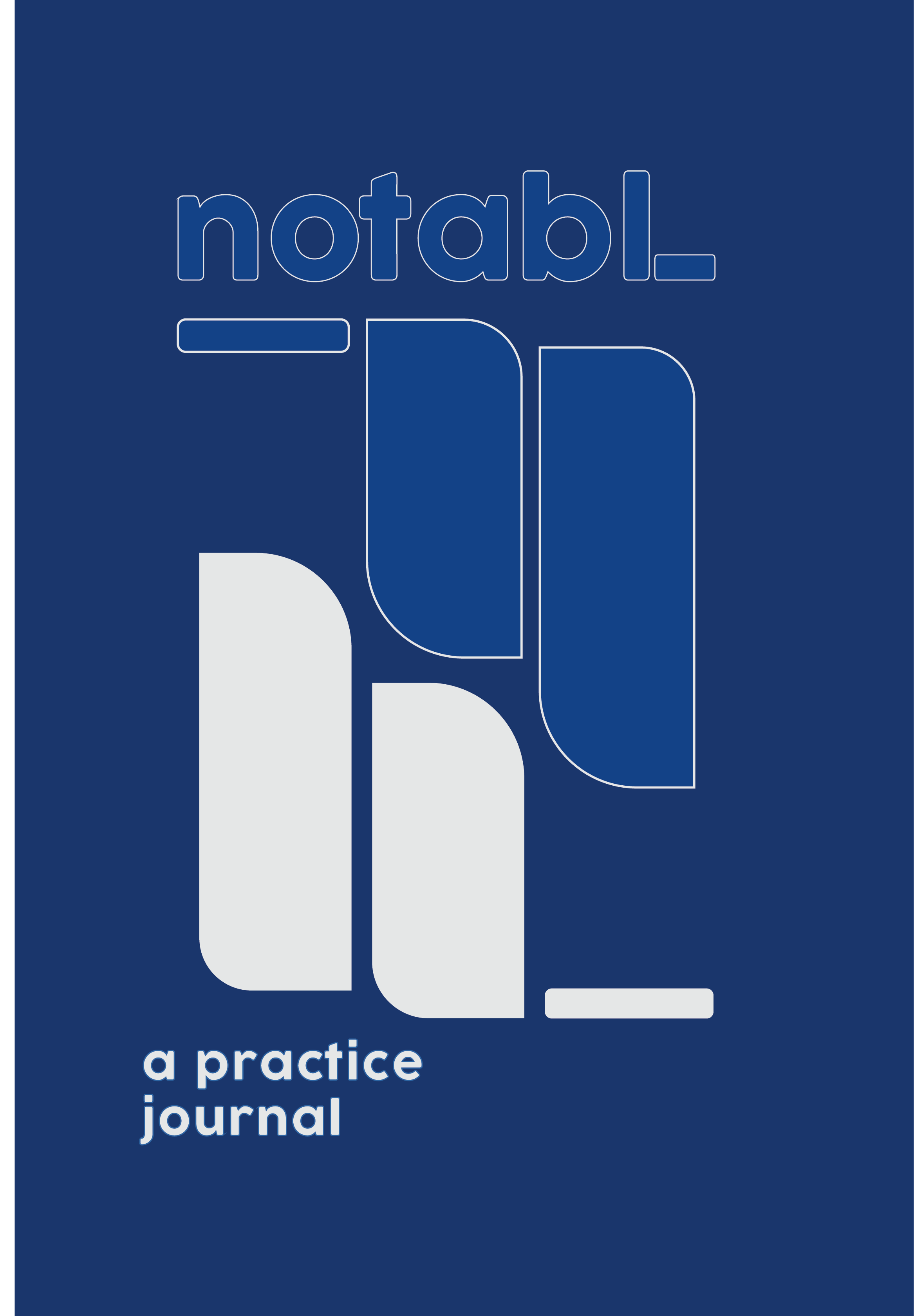 Blue Notabl. practice journal cover featuring abstract rounded shapes, outlined typography and a white geometric symbol.