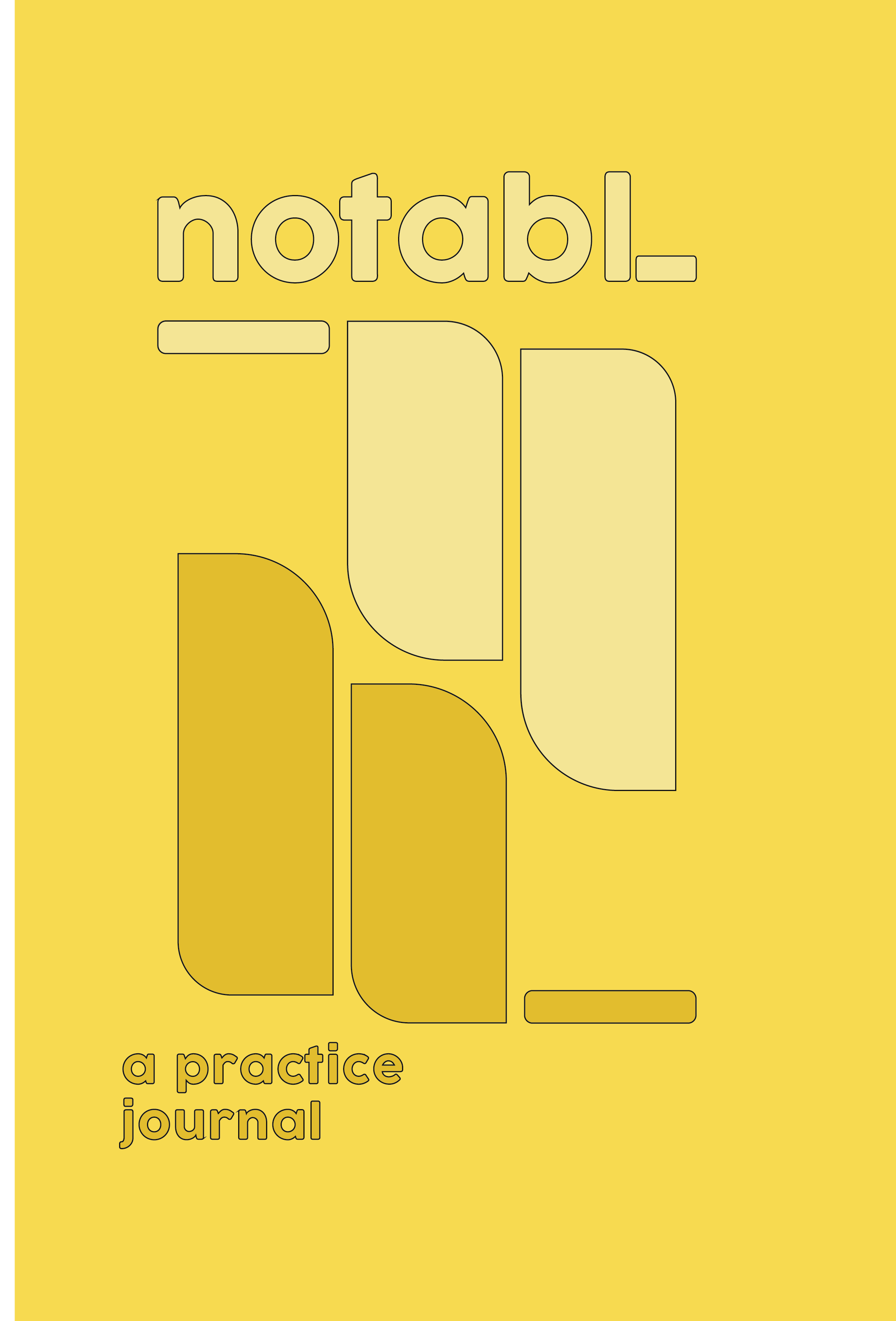 Yellow Notabl. journal cover featuring layered geometric forms and the words a practice journal beneath the brand name.
