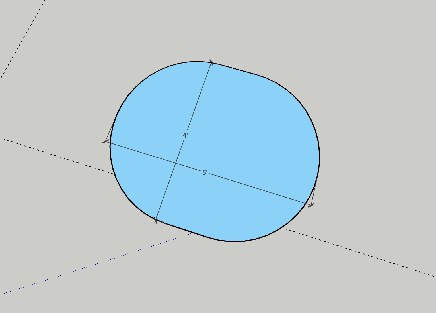 Overhead 3D model of the custom breakfast table showing its softly rounded triangular tabletop and three-dimensional proportions.