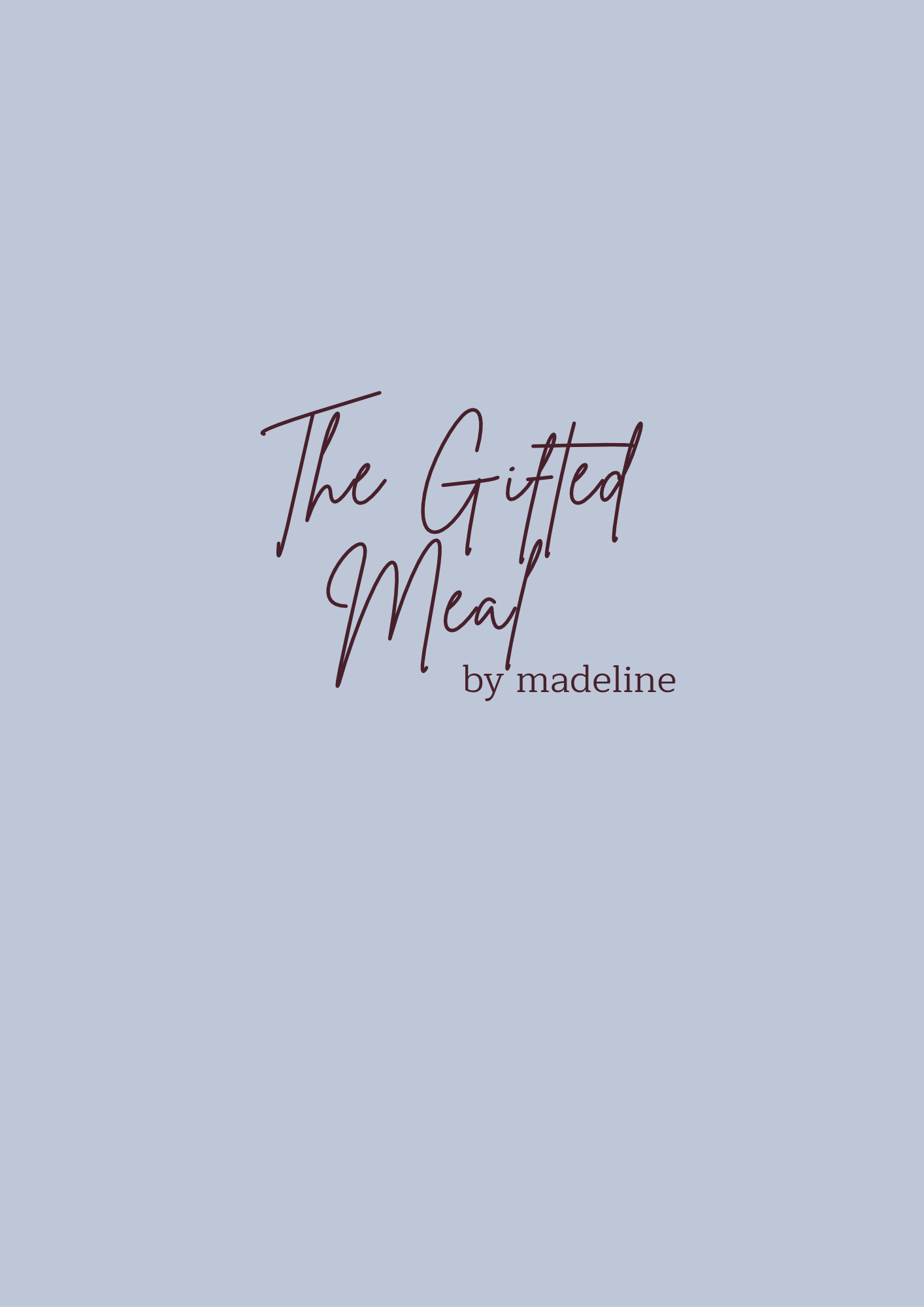 Book cover titled 'The Gilded Meal' by Madeline with a light blue background and elegant, dark purple script
