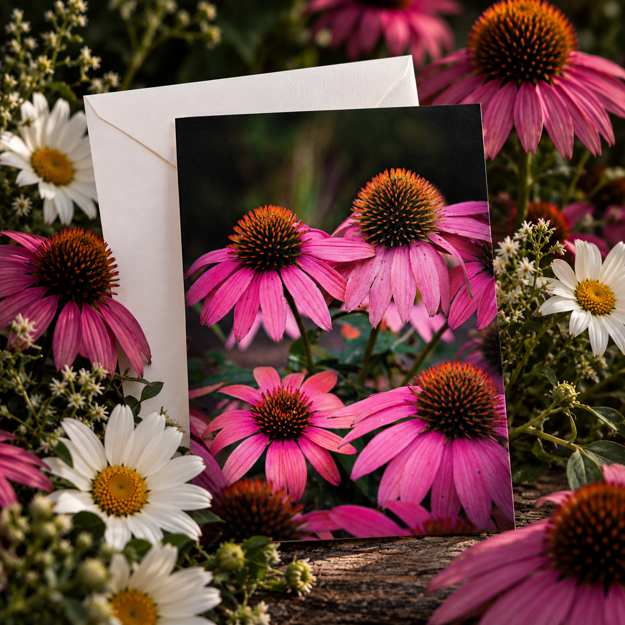Pink Coneflower Botanical Note Cards | Single Card