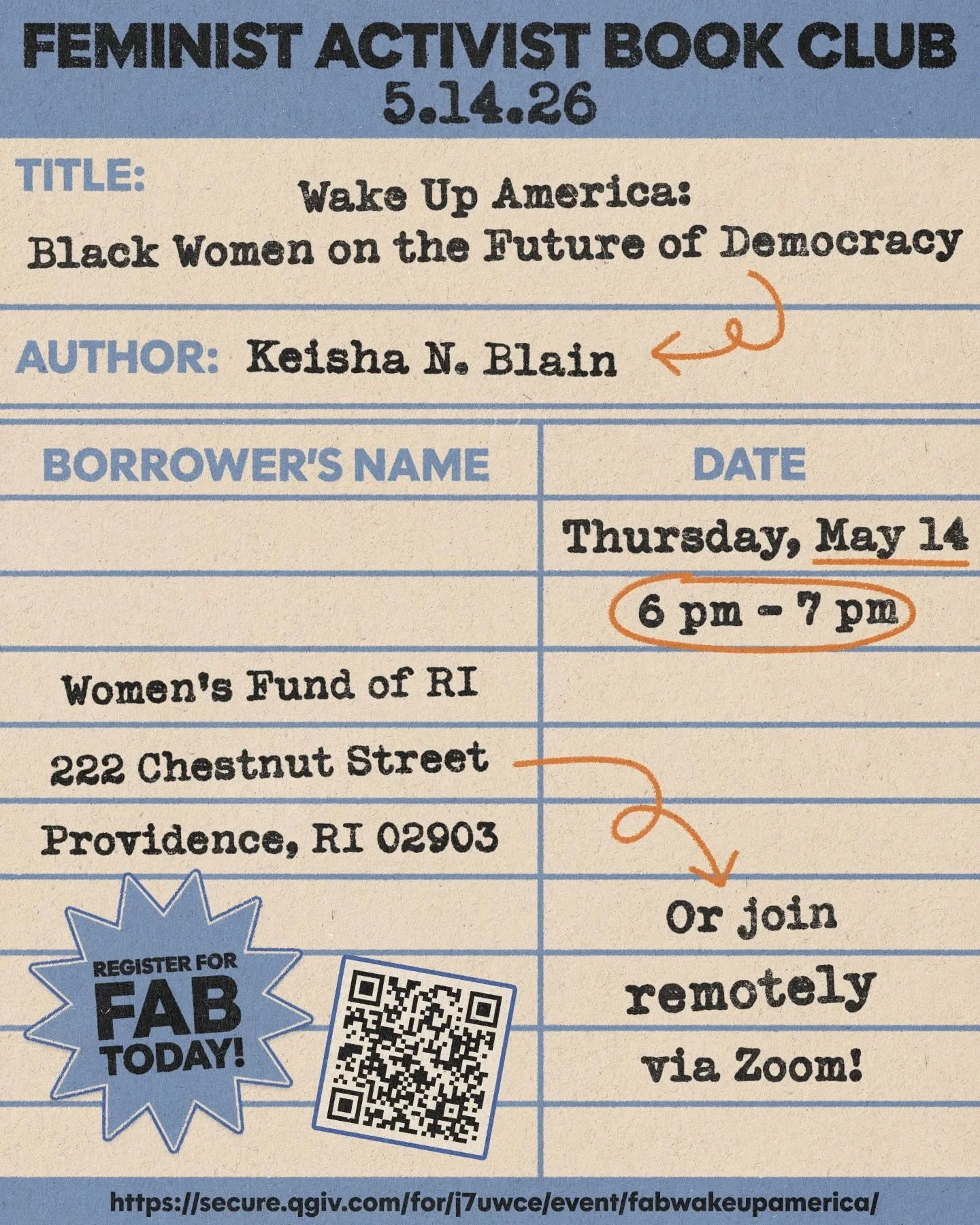 Book Club flyer for WFRI!