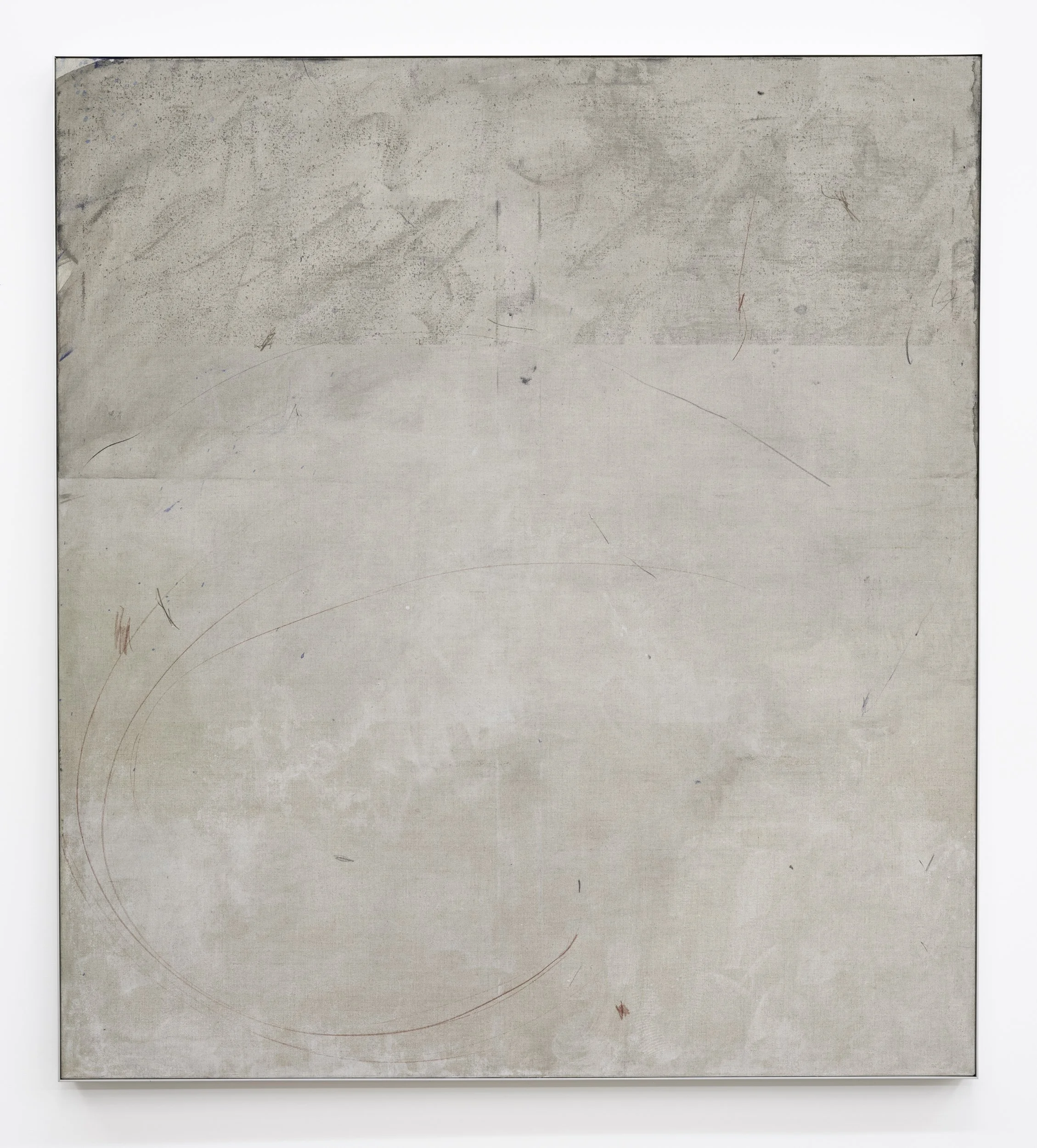 Walking Backwards, 2024, Acrylic, dust, pencil on linen, with aluminium frame, 153x 137cm