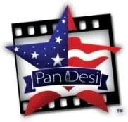 Pan Desi logo with an American flag star and wave design inside a film strip