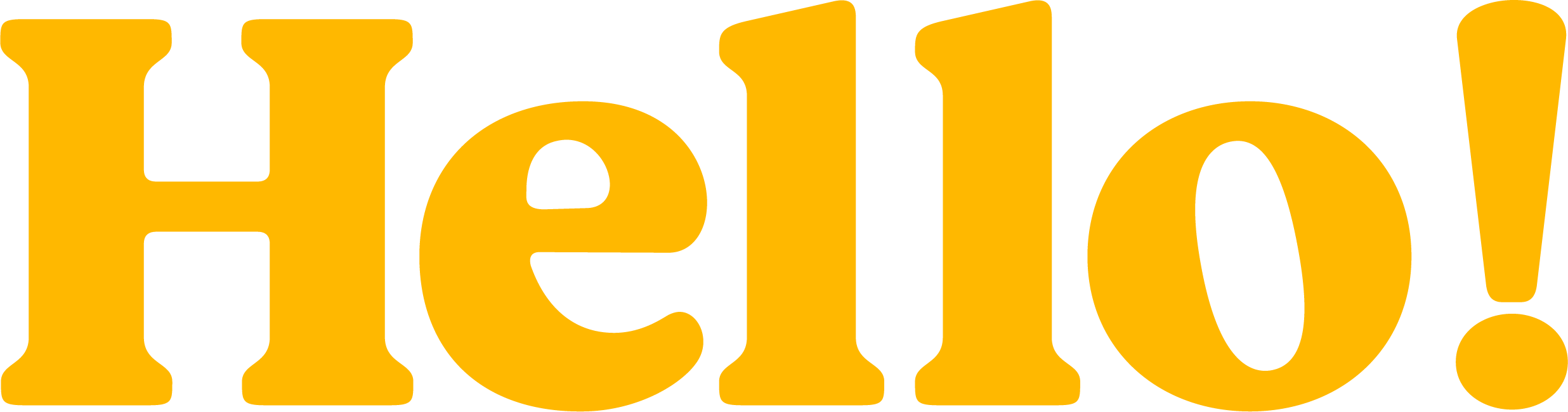Yellow text spelling 'Hello!' on a black background.