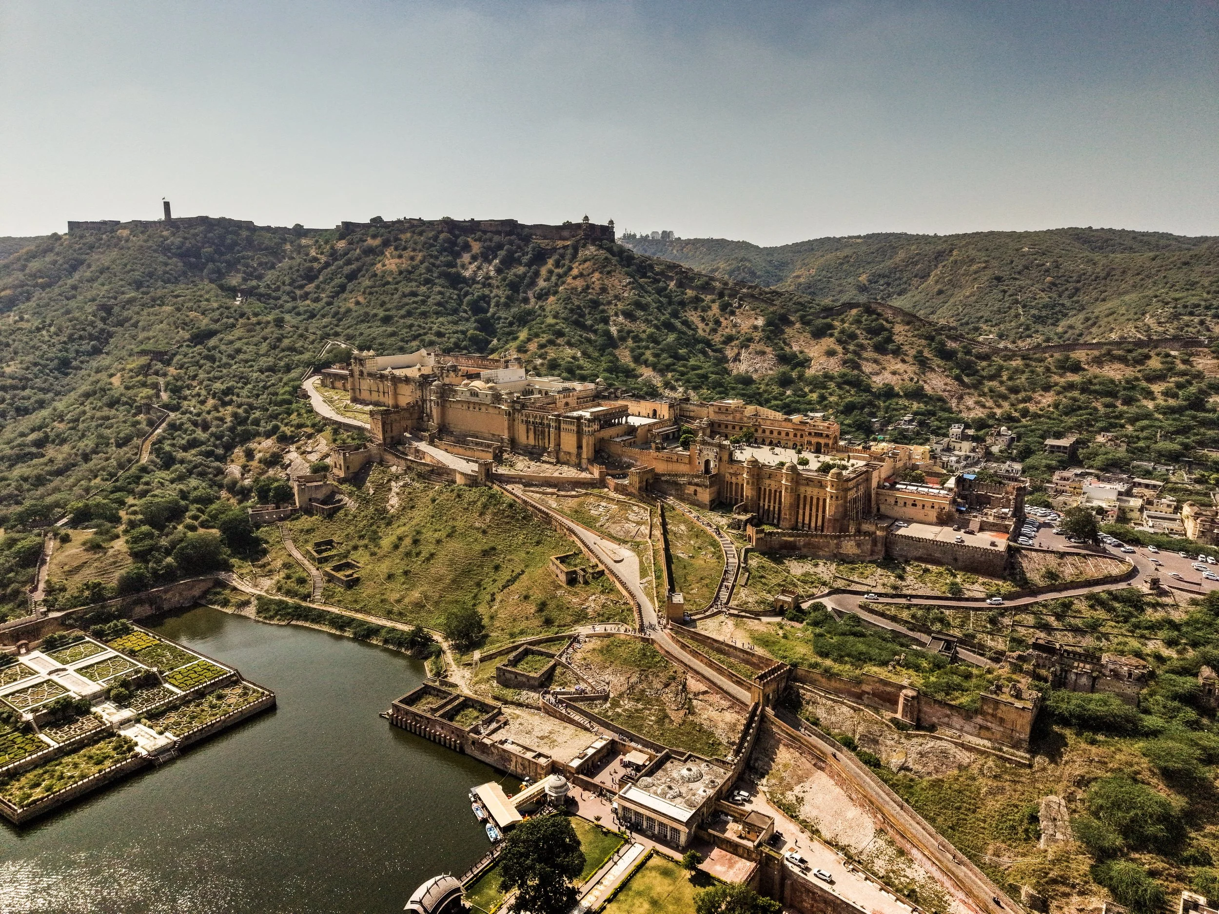 aerial drone photo of amber /Amer fort in Jaipur Rajasthan