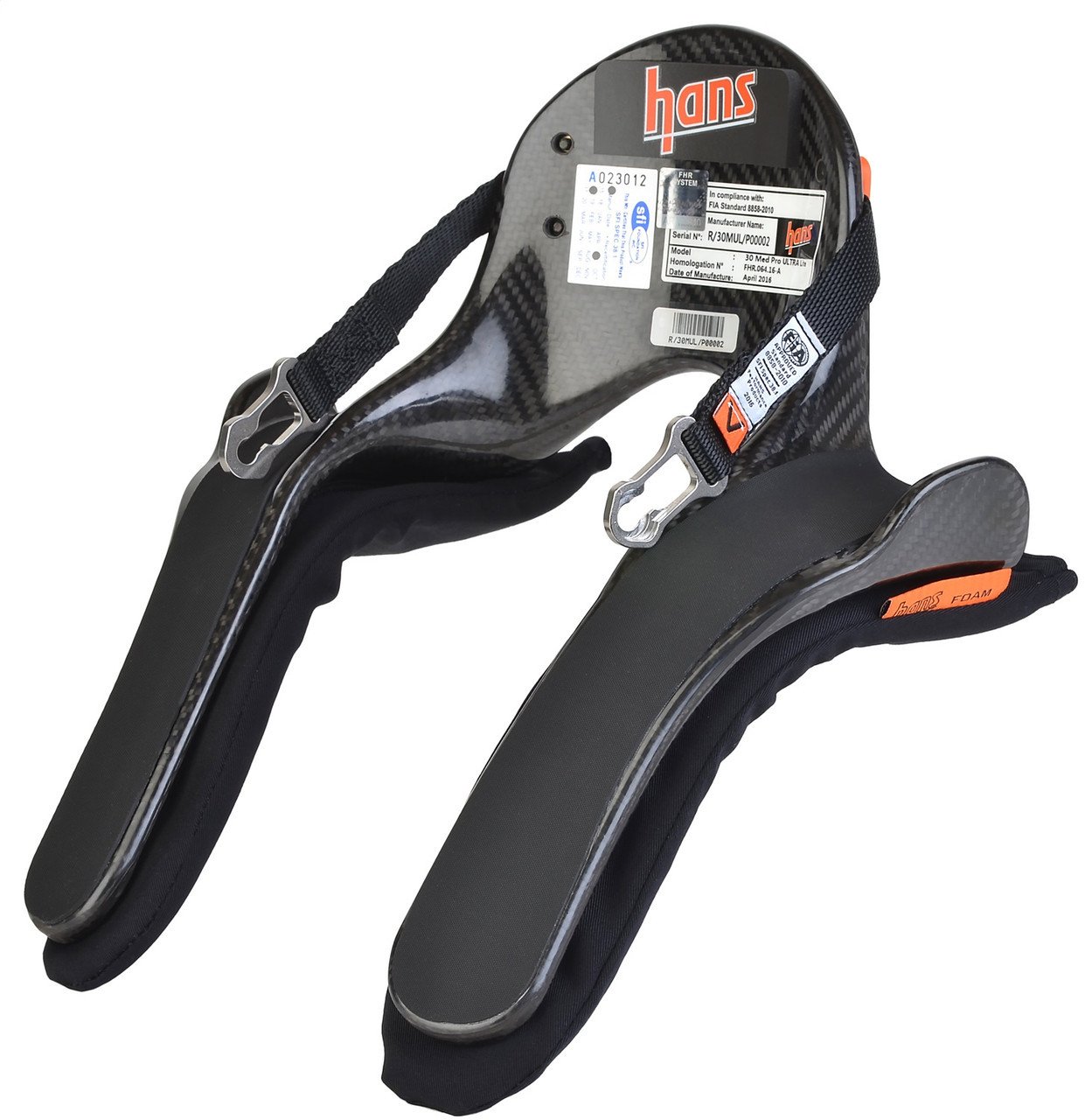 HANS carbon fiber racing harness shoulder and leg restraints with metal buckles
