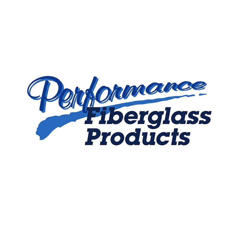 Performance Fiberglass Products logo in blue script and bold lettering