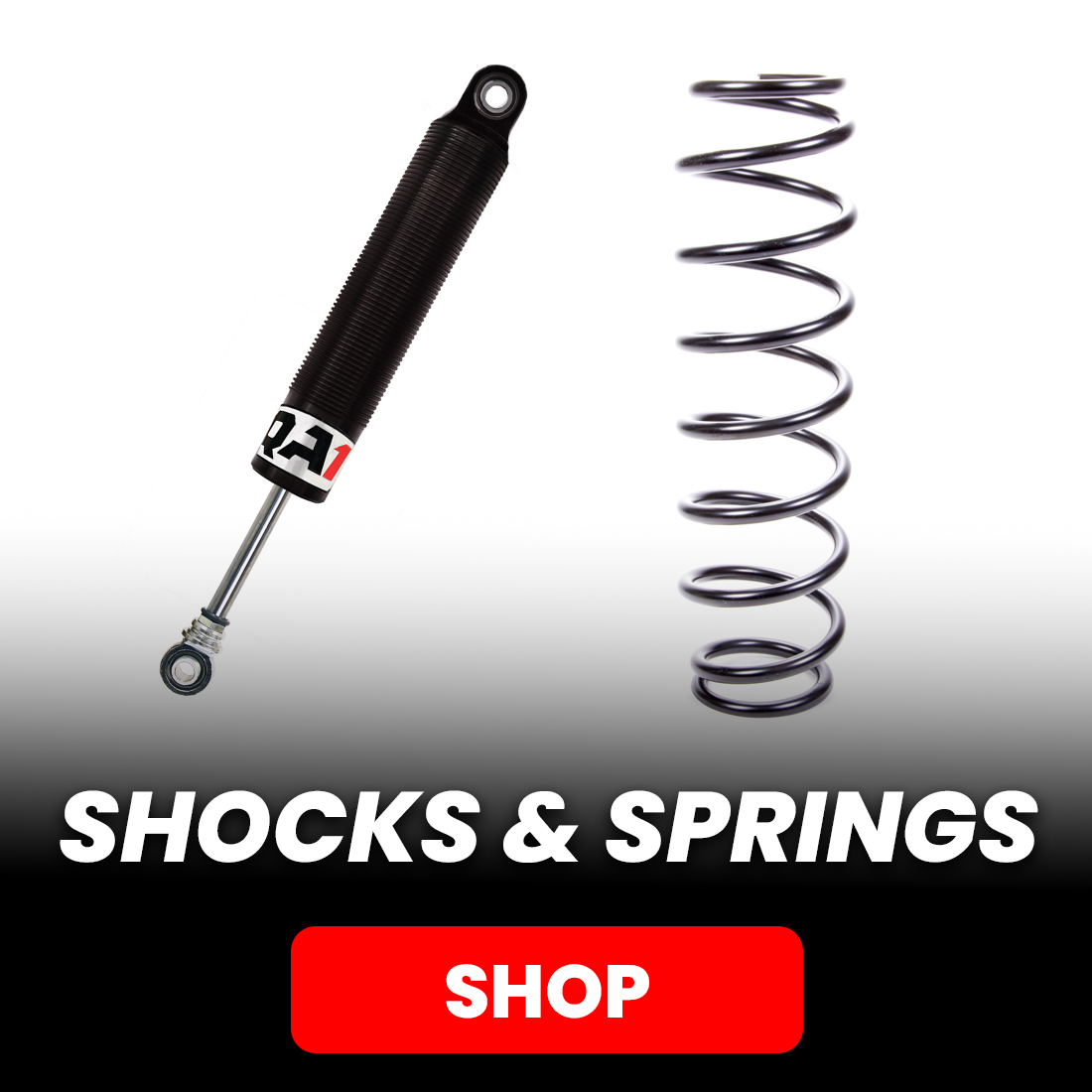 Automotive shock absorber and coil spring with “Shocks & Springs” shop text