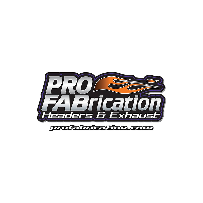Pro Fabrication Headers & Exhaust logo with orange flame graphic and profabrication.com website URL