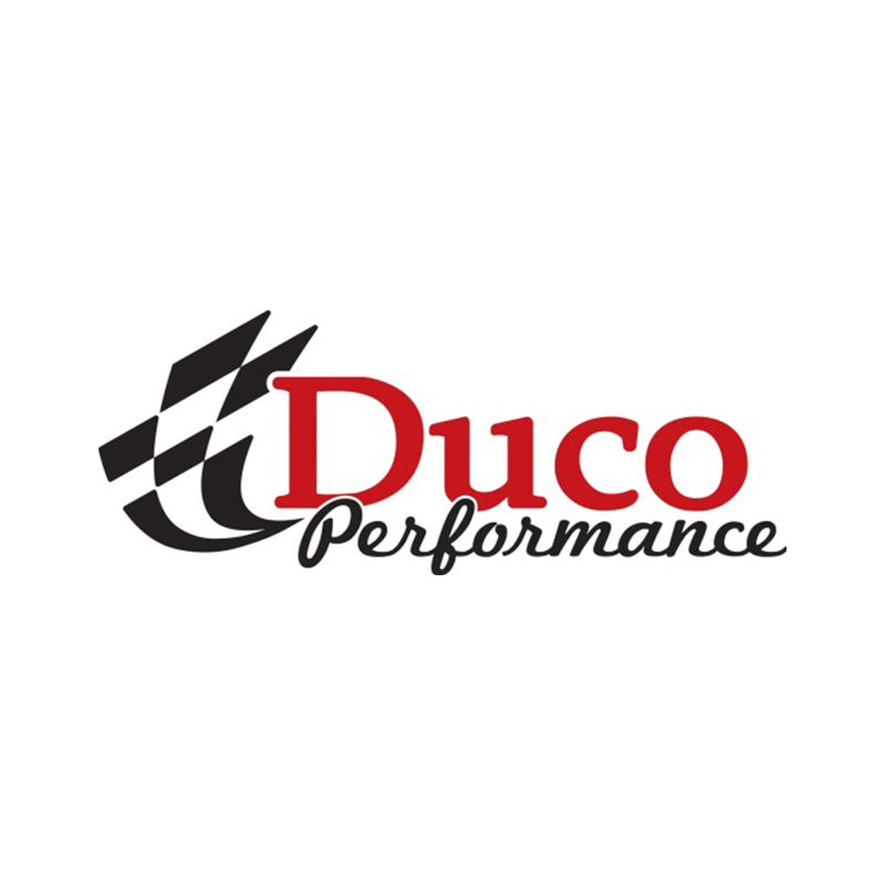 Duco Performance logo with black checkered flag graphic and red and black lettering