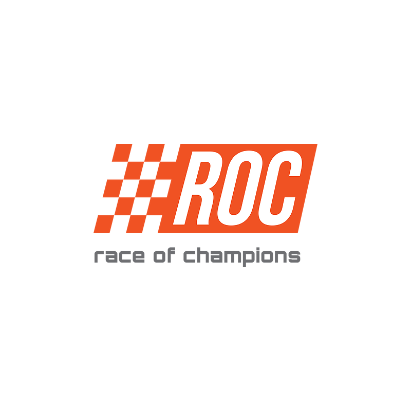ROC racing logo with orange checkered flag graphic and gray “race of champions” tagline