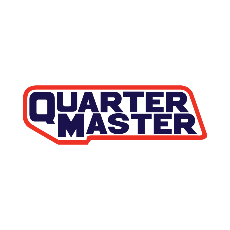 Quartermaster logo in bold navy lettering with a red outline